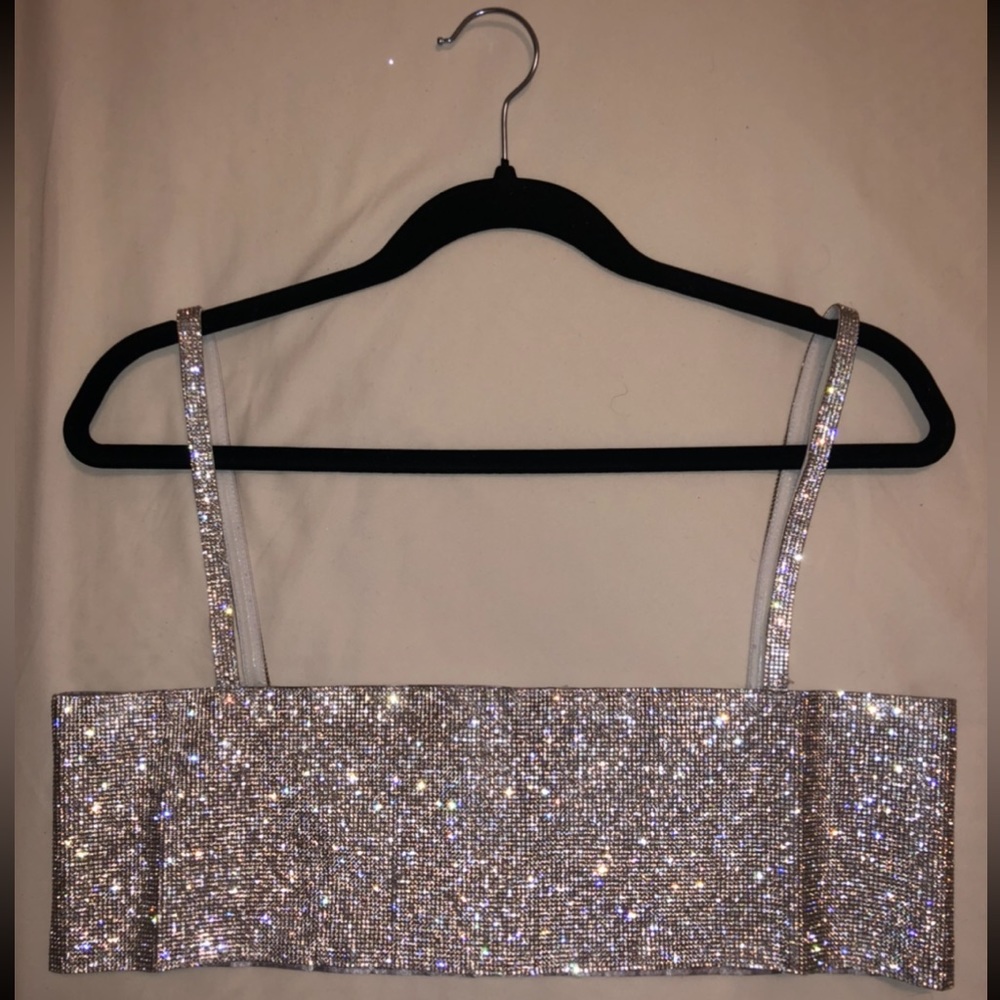 White Fox Boutique Breathtaking Silver Crop Top XS/S